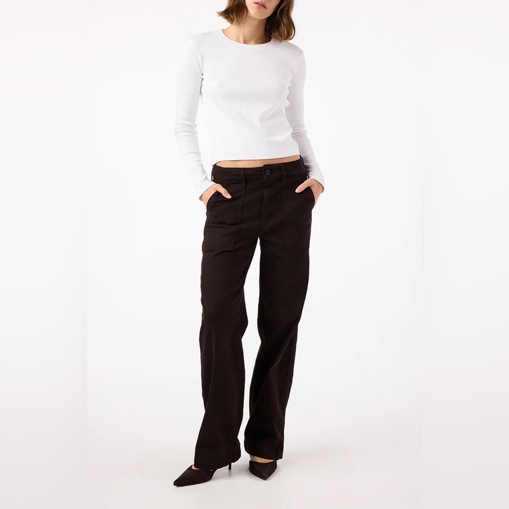 AMO Easy Slouch Pants Brown High Rise Relaxed Straight Leg Trouser Size 29